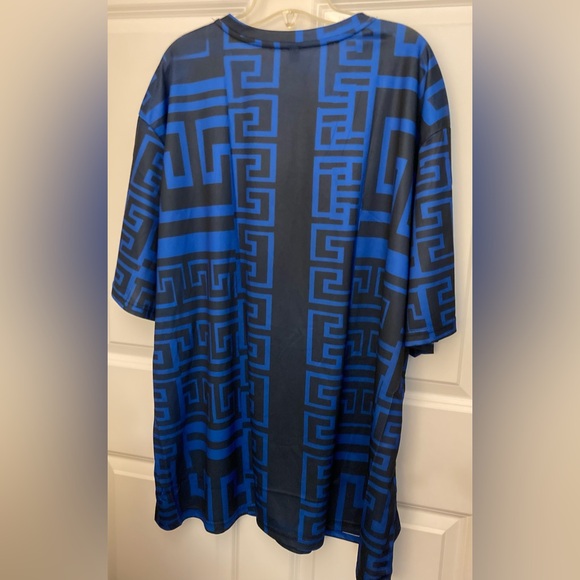 Aztec Ziggy-Zag Design Size 5XL Royal Blue/Black Tee Shirt NEW Extra Big Man Top - Picture 10 of 10